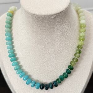 Second Bloom Studio Artisan Made Blue Green Gemstone Necklace 18.5" Gold Clasp